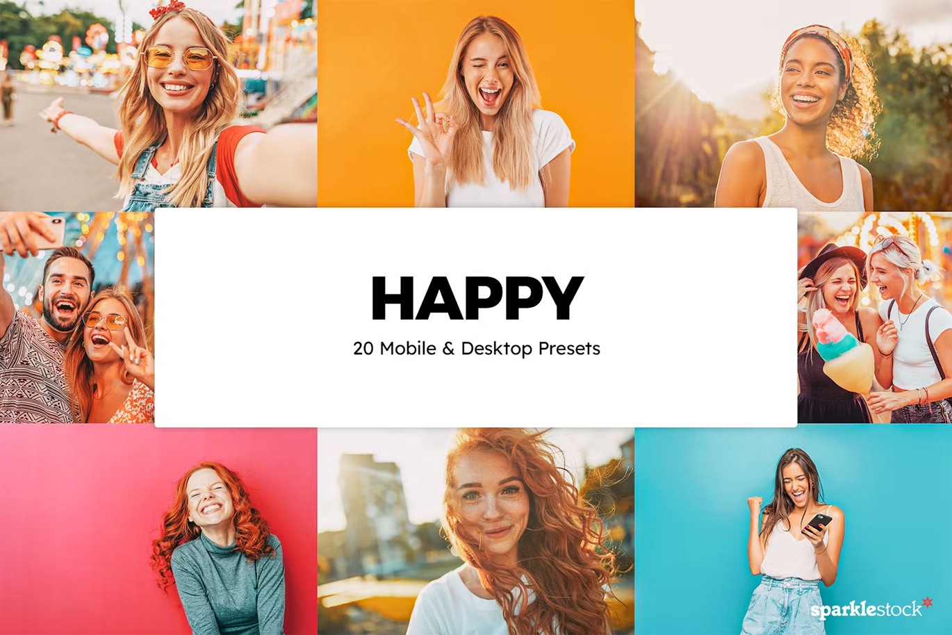 快乐明亮美丽笑容摄影后期Lightroom预设及电影调色LUT预设 20 Happy Lightroom Presets und LUTs 插件预设 sucaiwan.com