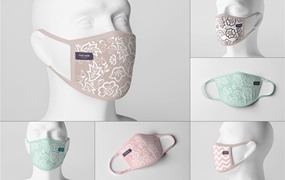 8个逼真冬季棉质口罩PSD样机 Face Mask Mock-up