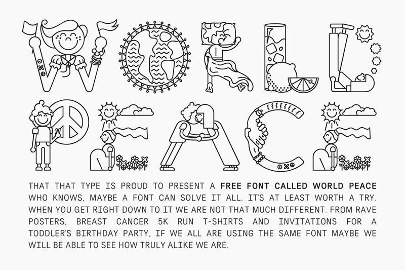 World Peace简笔插画字体，免费可商用 , sucaiwan.com