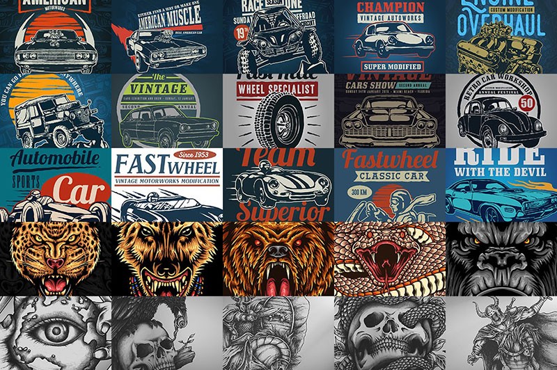 100款T恤印花图案矢量素材，AI源文件 图片素材 sucaiwan.com