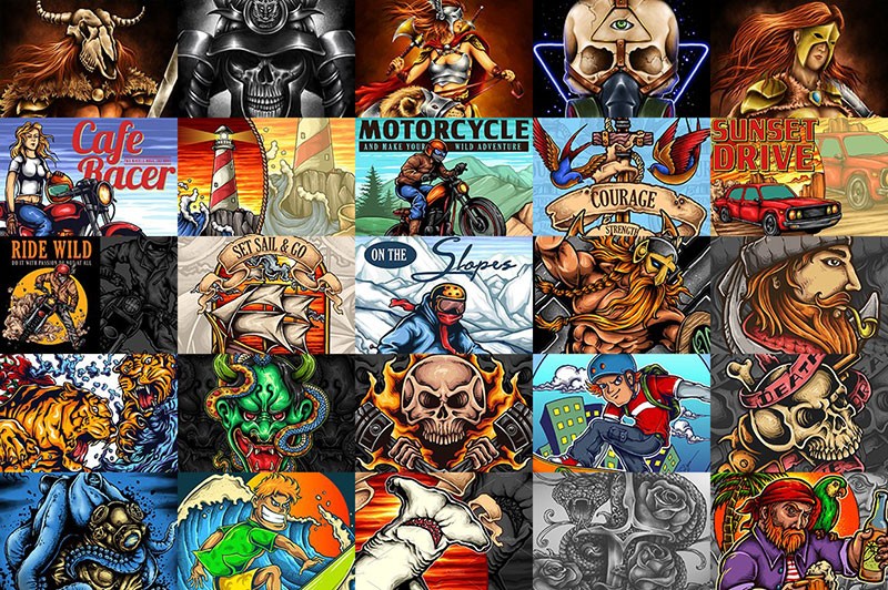 100款T恤印花图案矢量素材，AI源文件 图片素材 sucaiwan.com