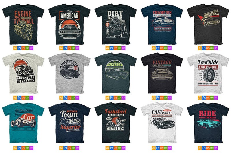 100款T恤印花图案矢量素材，AI源文件 图片素材 sucaiwan.com