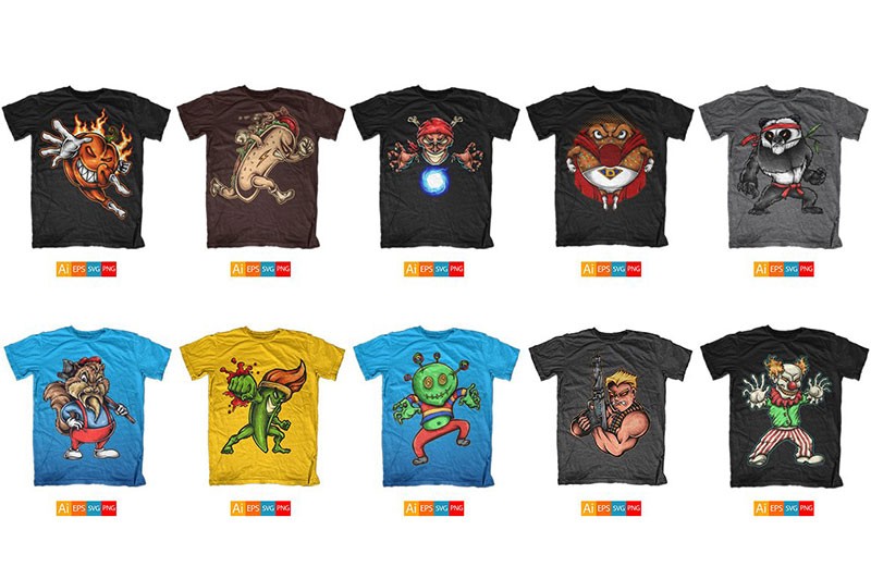 100款T恤印花图案矢量素材，AI源文件 图片素材 sucaiwan.com