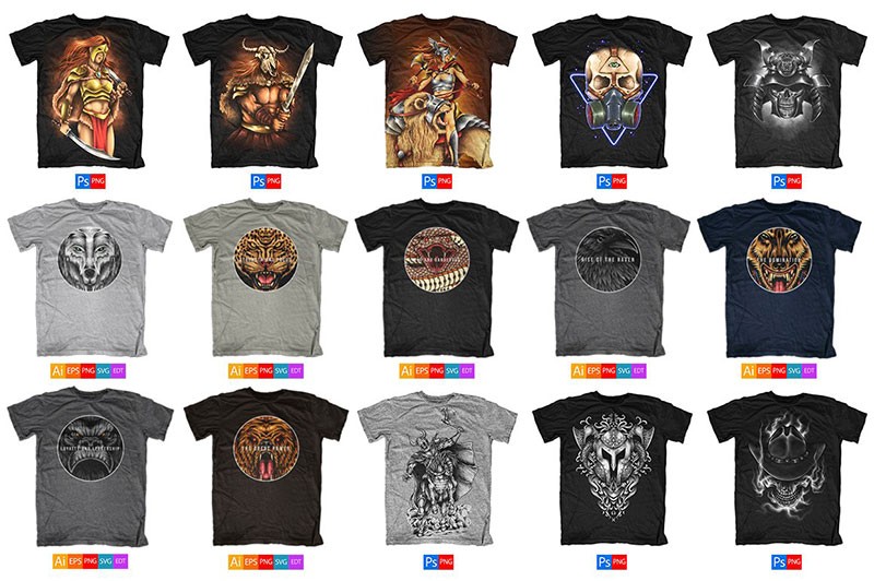 100款T恤印花图案矢量素材，AI源文件 图片素材 sucaiwan.com