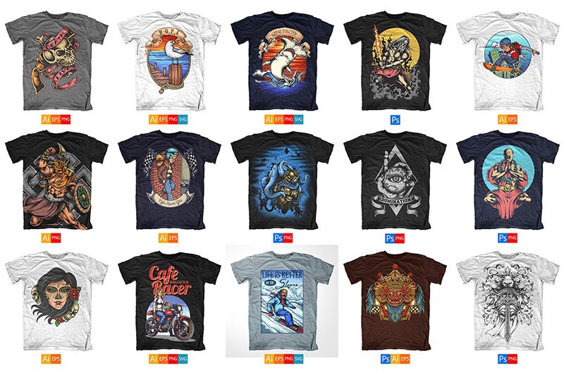 100款T恤印花图案矢量素材，AI源文件 图片素材 sucaiwan.com