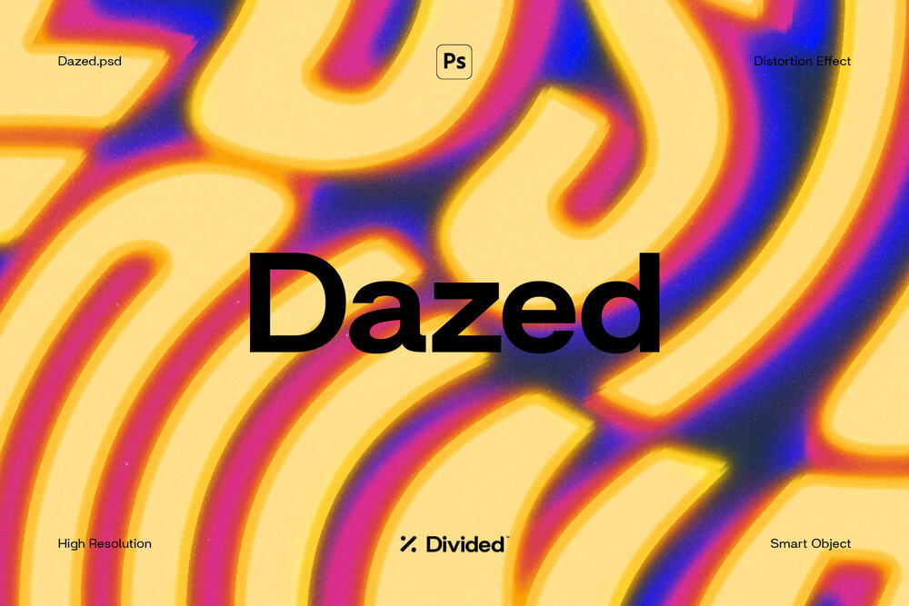 复古迷幻渐变抽象文本扭曲故障logo徽标标题特效PSD样机Dazed Distortion Text Effect 图片素材 sucaiwan.com
