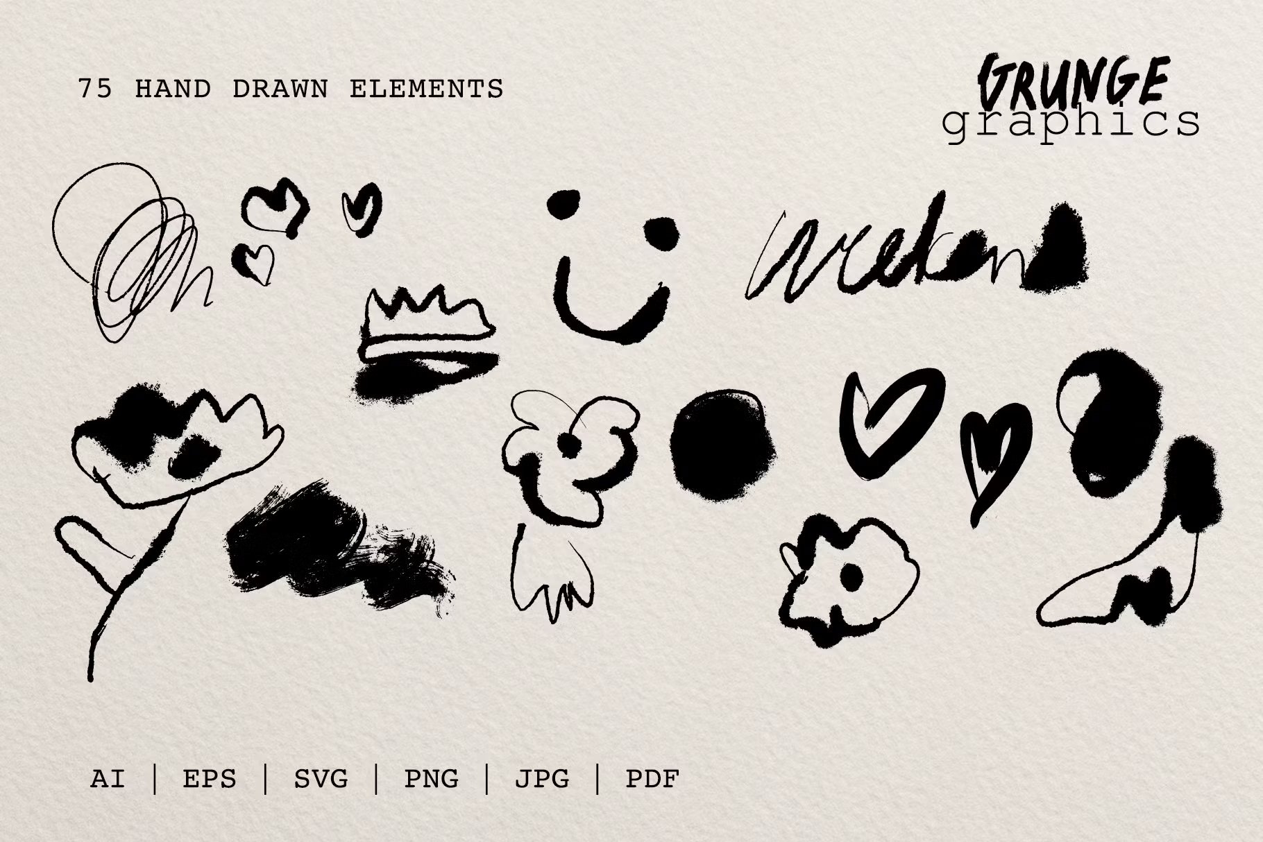 75种手绘元素涂鸦、拼贴艺术、笑脸蝴蝶花朵树叶、喷漆涂鸦图形和纹理、PNG、AI矢量设计图形 75+ Drawn & Painted Grunge Graphics 图片素材 第4张-素材湾丨精选海外优质设计素材资源 75种手绘元素涂鸦、拼贴艺术、笑脸蝴蝶花朵树叶、喷漆涂鸦图形和纹理、PNG、AI矢量设计图形 75+ Drawn & Painted Grunge Graphics 图片素材 sucaiwan.com