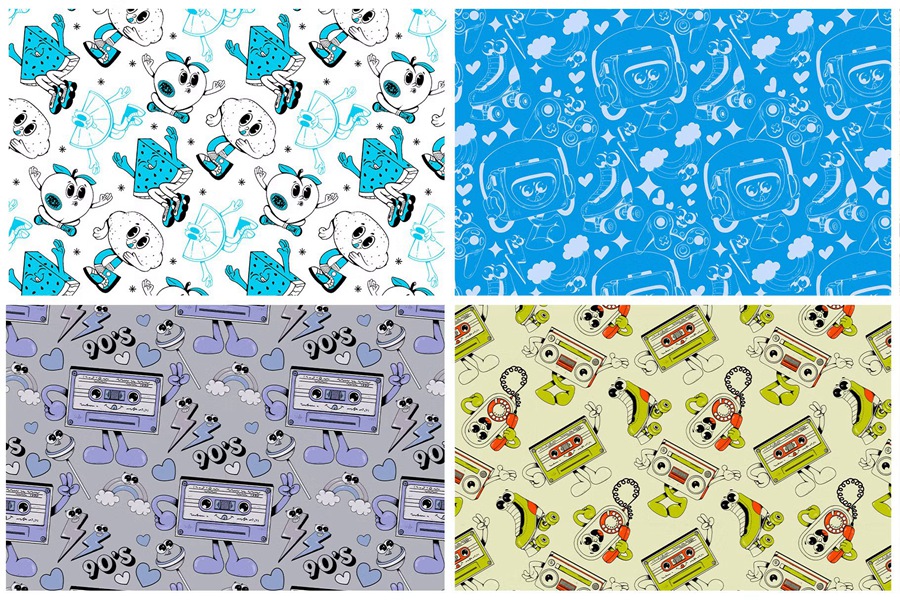 20种手绘复古壁纸社交媒体帐户墙面艺术包装纸织物无缝图案系列 Patterns Whimsical Collection 图片素材 sucaiwan.com