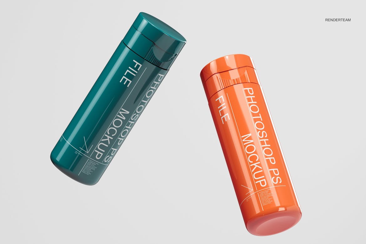 5款极简化妆品护肤品塑料瓶包装瓶设计效果图PSD样机套装Cosmetic Bottle Mockup Set 样机素材 sucaiwan.com