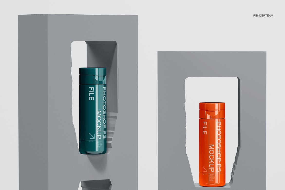 5款极简化妆品护肤品塑料瓶包装瓶设计效果图PSD样机套装Cosmetic Bottle Mockup Set 样机素材 sucaiwan.com