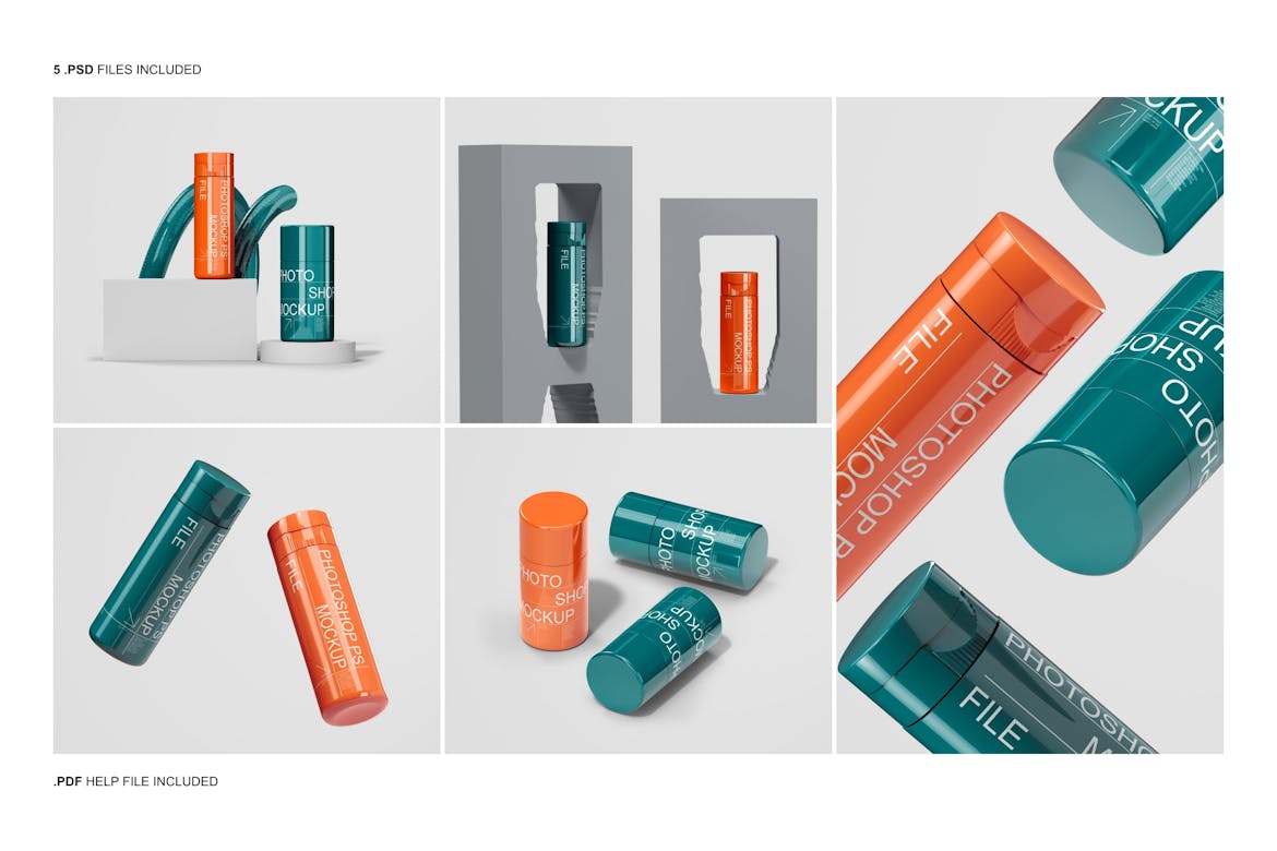 5款极简化妆品护肤品塑料瓶包装瓶设计效果图PSD样机套装Cosmetic Bottle Mockup Set 样机素材 sucaiwan.com