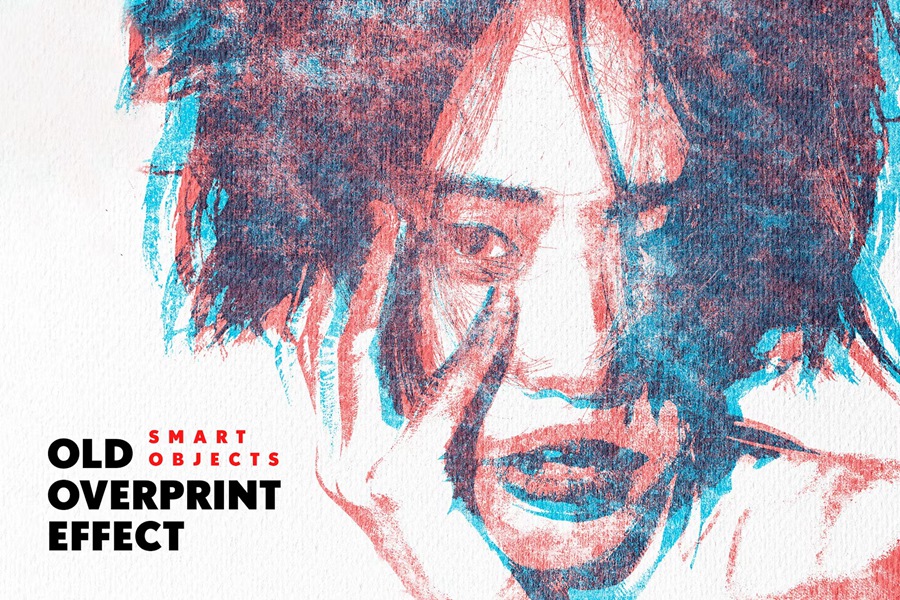 2款复古双色调叠油墨印印刷打印故障重影PSD特效样机Vintage Duotone Overprint Photo Effect 插件预设 sucaiwan.com