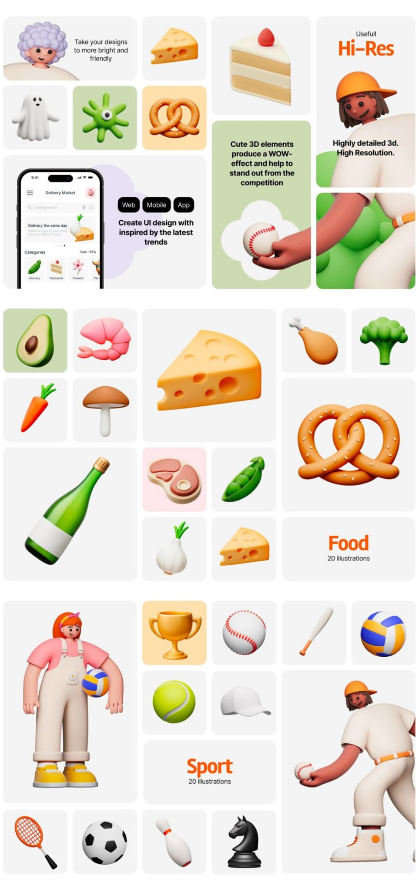 140款现代趣味可爱3D卡通青年人物生活物品PNG免扣图形插画设计套装Guuulp! 2.0, Illustration Constructor , sucaiwan.com