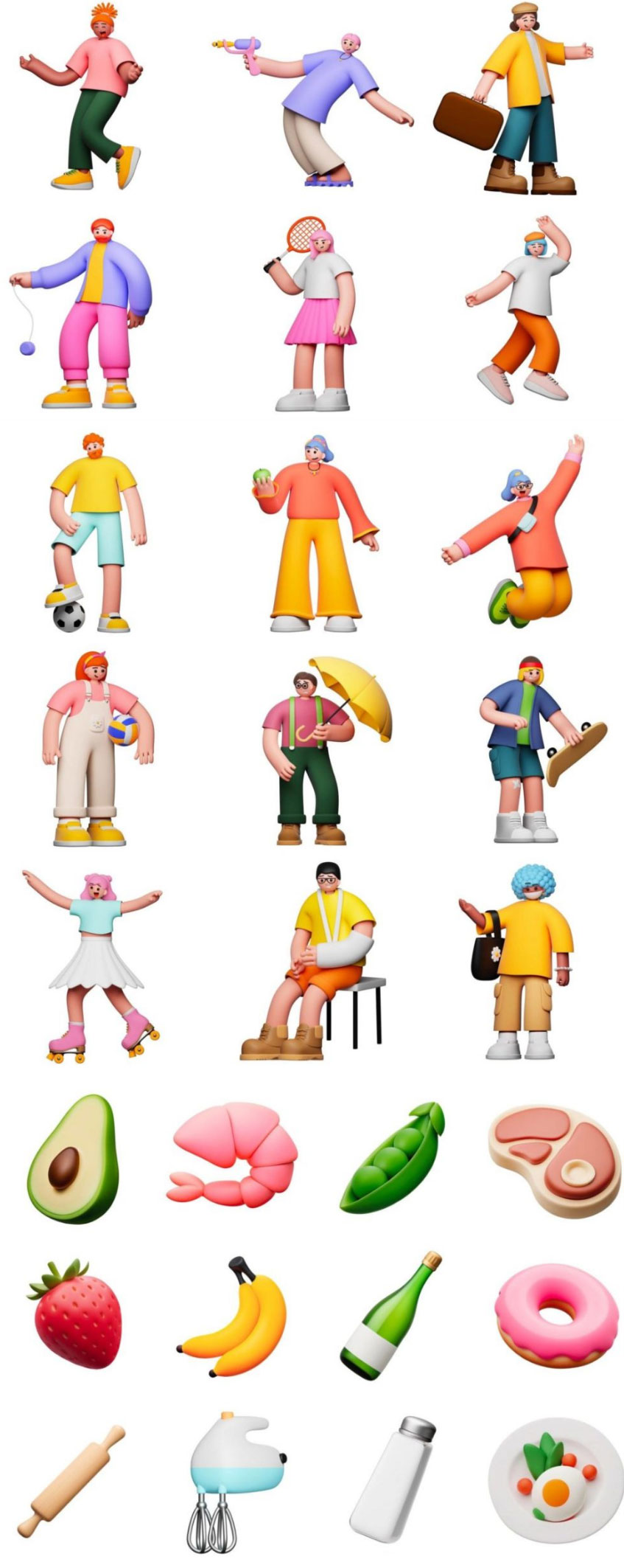 140款现代趣味可爱3D卡通青年人物生活物品PNG免扣图形插画设计套装Guuulp! 2.0, Illustration Constructor , sucaiwan.com