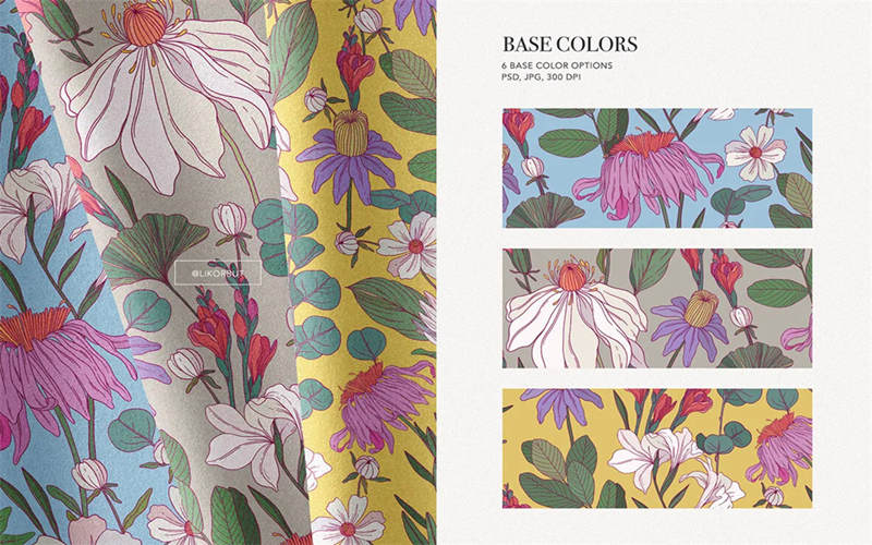 神秘优雅花卉花朵植物仙境手绘线描风格图案印花设计素材套装 图片素材 sucaiwan.com