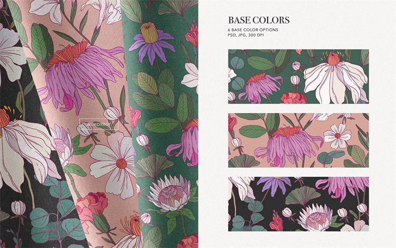 神秘优雅花卉花朵植物仙境手绘线描风格图案印花设计素材套装 图片素材 sucaiwan.com