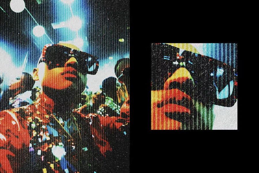 复古半调纸板颗粒做旧纸张叠加旧照片特效PSD样机Vintage Halftone Pattern Photo Effect 插件预设 sucaiwan.com