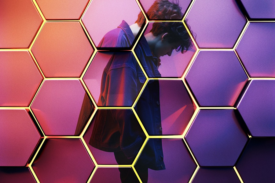 创意马赛克科技蜂窝玻璃效果人像图片修图PS特效滤镜插件样机模板 Hexagonal Photo Effect 样机素材 sucaiwan.com