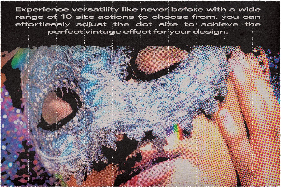 真实复古CMYK半调颗粒丝网印刷做旧PS特效样机动作套装True CMYK Halftone Template , sucaiwan.com