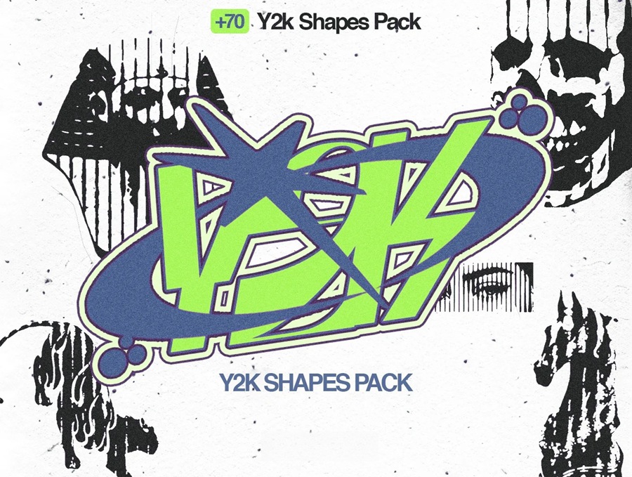 70+复古趣味Y2K半调插画插图印花AI矢量图形设计套装+70 Y2k Shapes Pack 图片素材 sucaiwan.com