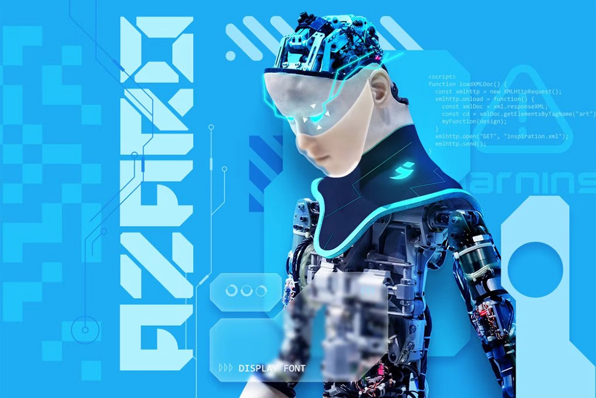 未来科幻主义赛博朋克机器人主题品牌设计英文字体 Azaro - Futuristic Sci-fi Font 设计素材 sucaiwan.com