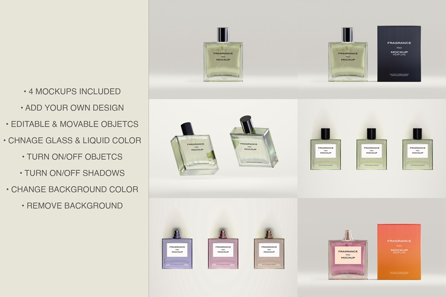 4款极简高档玻璃香水瓶标签包装盒纸盒PSD样机套装Glass Perfume Bottle Mockup , 第2张-素材湾丨精选海外优质设计素材资源 4款极简高档玻璃香水瓶标签包装盒纸盒PSD样机套装Glass Perfume Bottle Mockup , sucaiwan.com