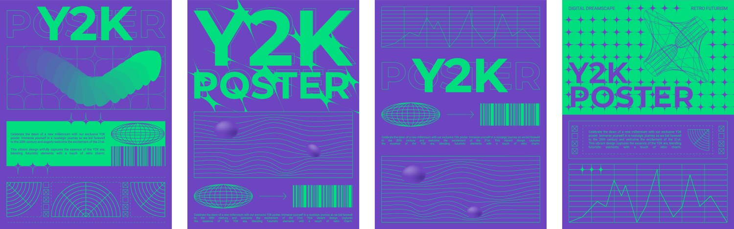 250+复古趣味Y2K千禧风赛博科技未来HUD海报插画排版设计EPS矢量分层源文件独家精选合集Y2k Style Poster Design Template Set 设计素材 sucaiwan.com