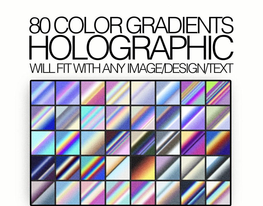 80+全息镀铬金属彩色渐变PS渐变预设GRD文件套装Holographic Color Gradients Pack 插件预设 sucaiwan.com