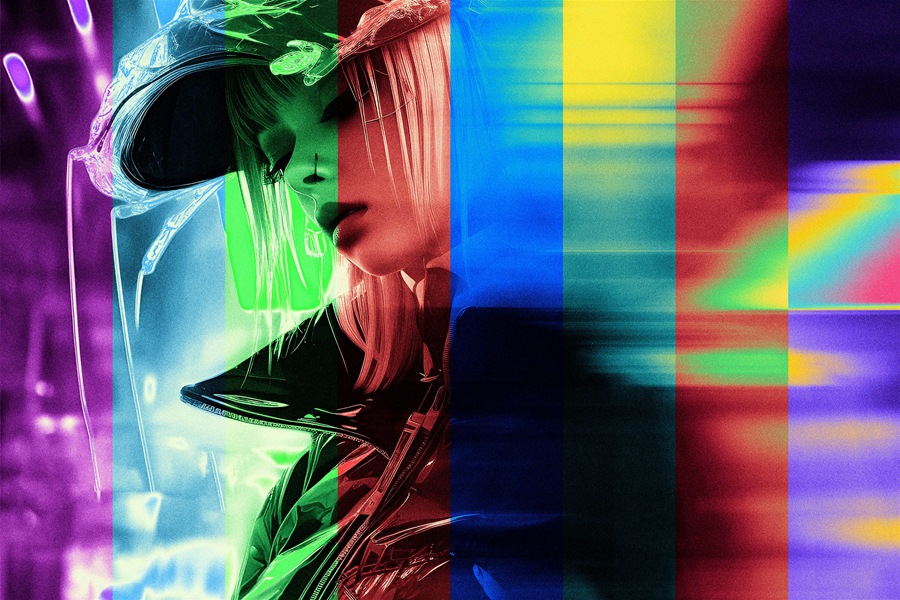 潮流酸性艺术迷幻失真故障动态弥散模糊图片特效模板 Motion Photo Effect Acid Colors 图片素材 sucaiwan.com