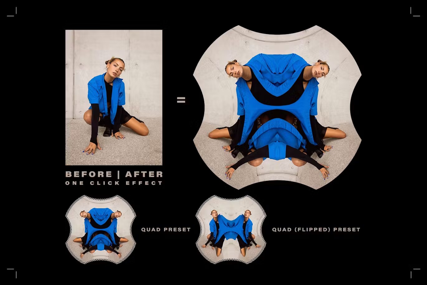 抽象艺术万花筒超现实视觉扭曲特效图片设计后期处理PS特效动作Unwrap Machine – Quad Distort Action 插件预设 sucaiwan.com