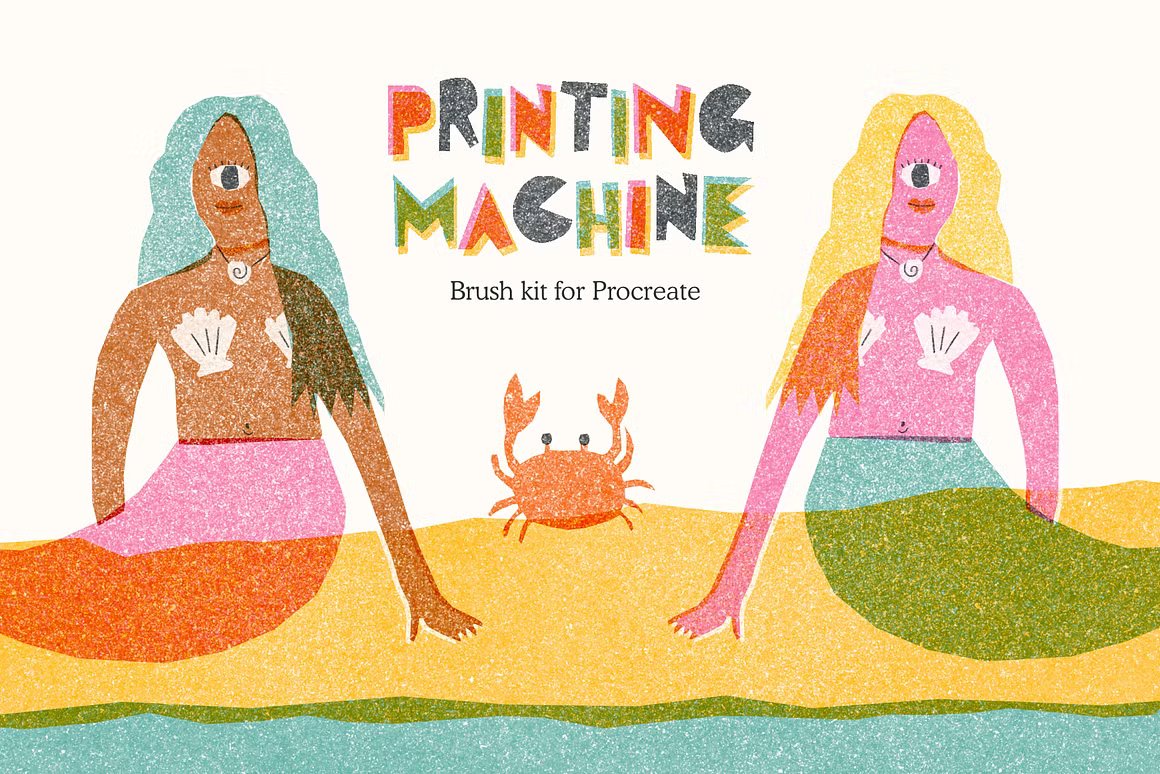 Printing Machine for Procreate 当代插画家独特印刷剪切风格Procreate笔刷 笔刷资源 sucaiwan.com