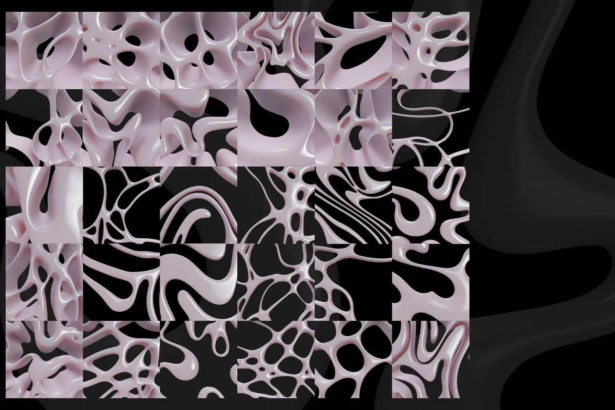 Neuro - 3D Renders 柔体未来3D立体金属镀铬液体流体抽象PNG免扣元素形状设计套装 , sucaiwan.com