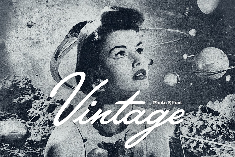 复古做旧艺术黑白噪点划痕纹理老式照片PSD特效模板 Retro Photography Photo Effect 图片素材 sucaiwan.com