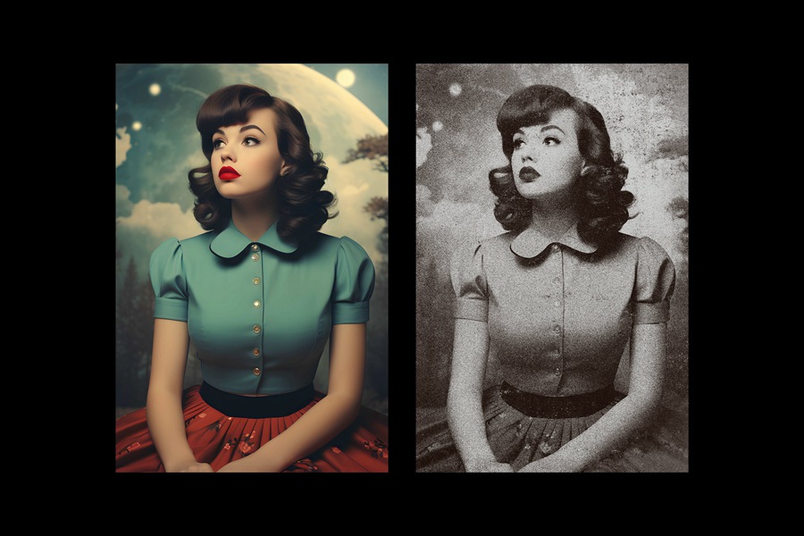 复古做旧艺术黑白噪点划痕纹理老式照片PSD特效模板 Retro Photography Photo Effect 图片素材 sucaiwan.com