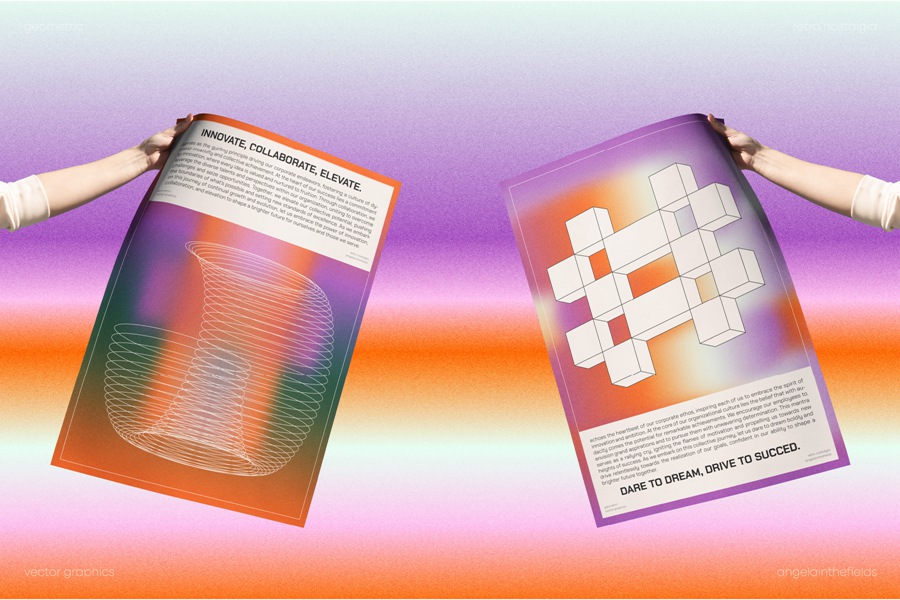 100款现代复古艺术抽象美学几何网格线条AI矢量图形插画插图PNG免扣元素设计套装GECORPORATE Retro Vector Elements 图片素材 sucaiwan.com