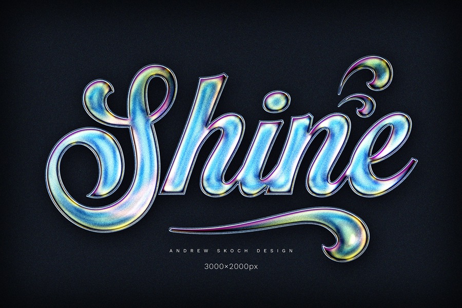 6款全息渐变闪光金属镀铬3D立体标题LOGO设计PS特效样机模板 Holographic Text Effects 样机素材 sucaiwan.com