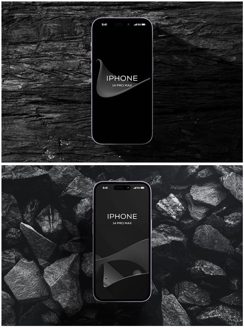 8款暗黑风苹果iPhone 14 Pro Max屏幕演示效果图PS贴图样机模板素材 , sucaiwan.com