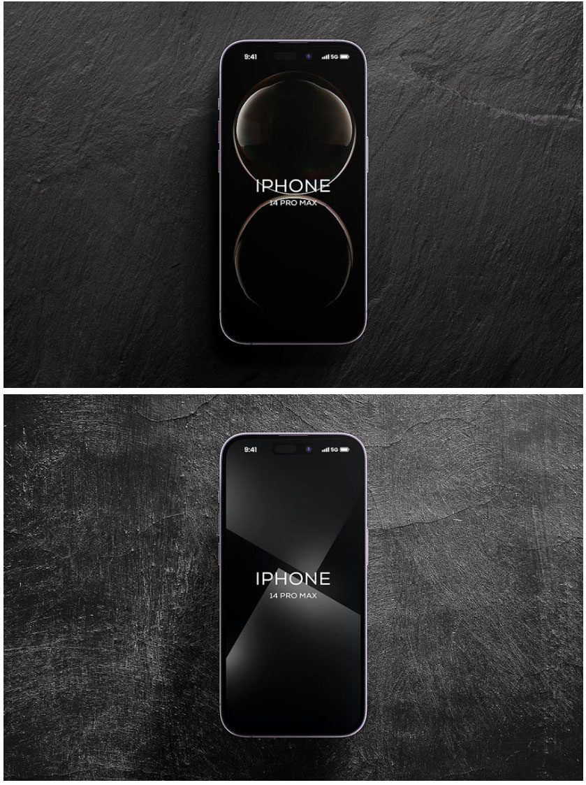 8款暗黑风苹果iPhone 14 Pro Max屏幕演示效果图PS贴图样机模板素材 , sucaiwan.com