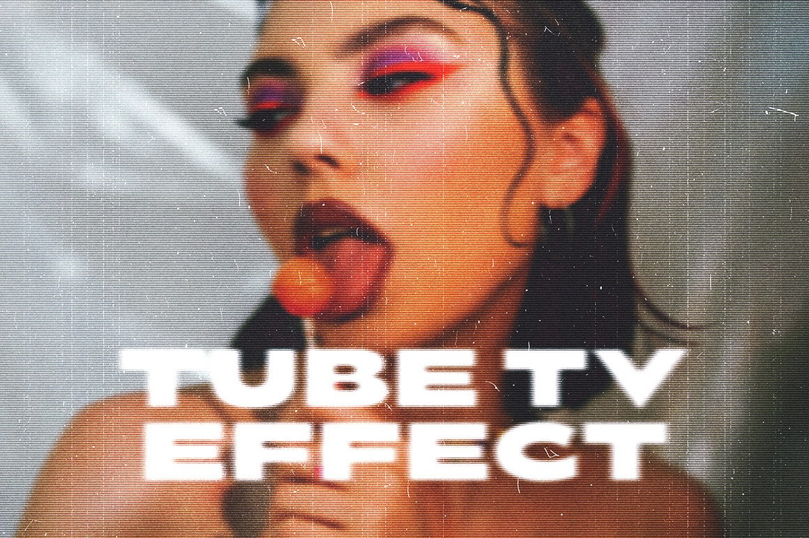 复古显像管老电视效果划痕灰尘做旧老照片特效PSD模板素材 Old Tube TV Photo Effect 图片素材 sucaiwan.com