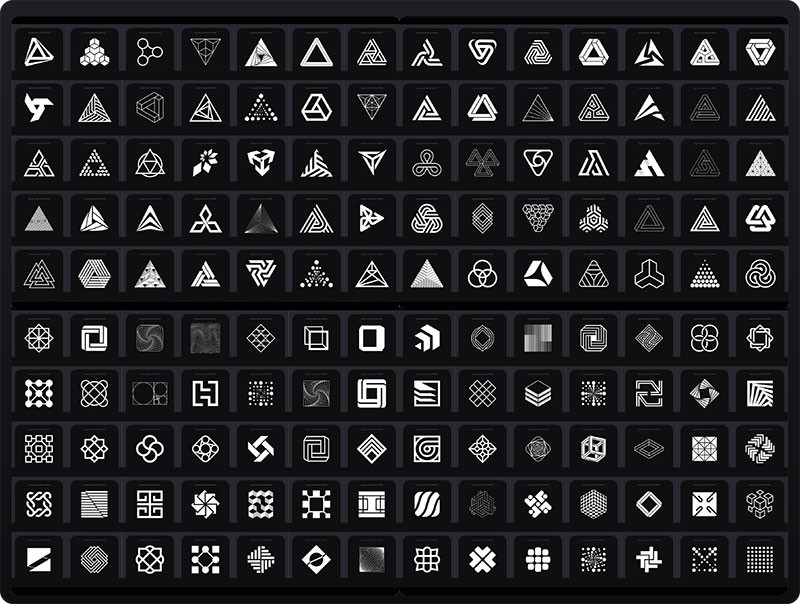 1000+抽象几何科幻Logo标志形状矢量设计套装 , sucaiwan.com