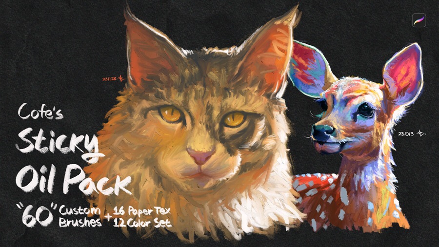 60款真实质感油画颜料专业厚涂插画Procreate笔刷色板背景肌理绘画套装COFE’s Sticky Oil Pack for Procreate 笔刷资源 第1张-素材湾丨精选海外优质设计素材资源 60款真实质感油画颜料专业厚涂插画Procreate笔刷色板背景肌理绘画套装COFE’s Sticky Oil Pack for Procreate 笔刷资源 sucaiwan.com