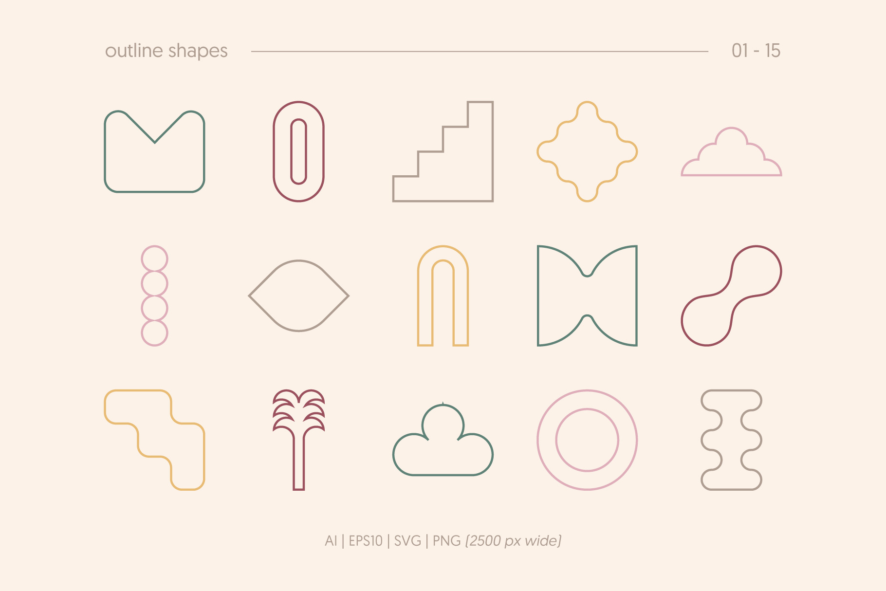 60款现代抽象几何优雅纹理AI矢量图形印花插画插图形状设计套装Textured Shapes 图片素材 sucaiwan.com