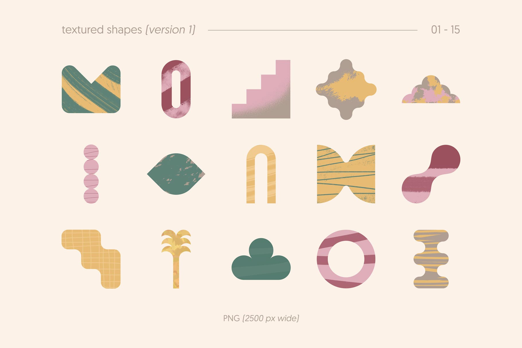 60款现代抽象几何优雅纹理AI矢量图形印花插画插图形状设计套装Textured Shapes 图片素材 sucaiwan.com
