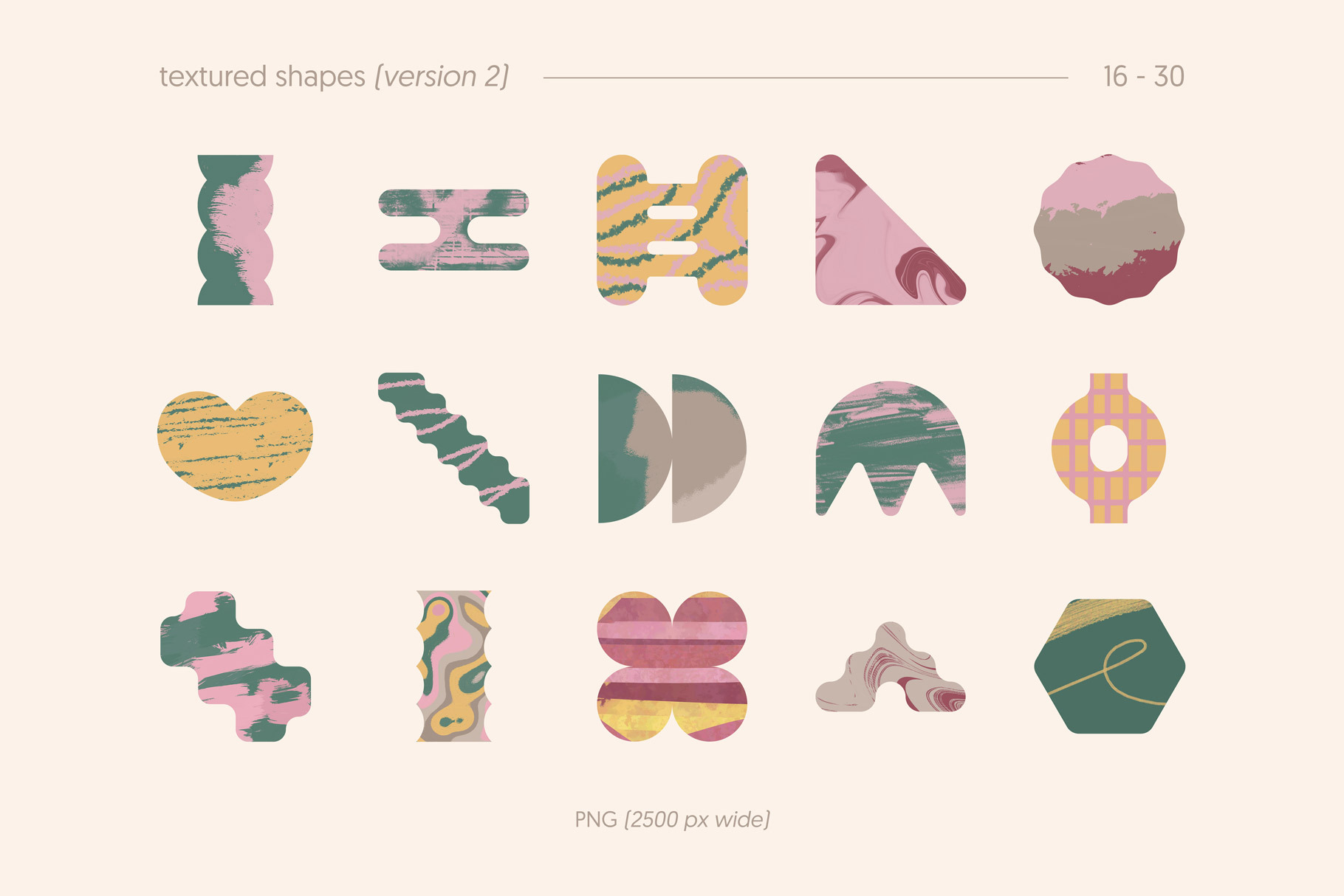60款现代抽象几何优雅纹理AI矢量图形印花插画插图形状设计套装Textured Shapes 图片素材 sucaiwan.com