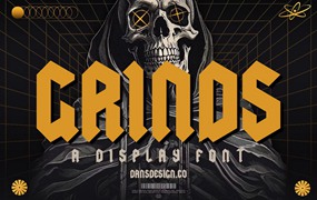 复古哥特式金属恐怖品牌海报徽标设计装饰英文字体安装包 GRIND Modern Blackletter Metal Display