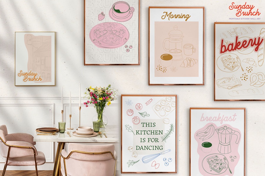 Sunday Brunch posters 餐厅厨房咖啡馆咖啡店装饰装裱印刷品社交网络剪贴画即用型艺术海报AI矢量、PNG设计图形合集 图片素材 sucaiwan.com