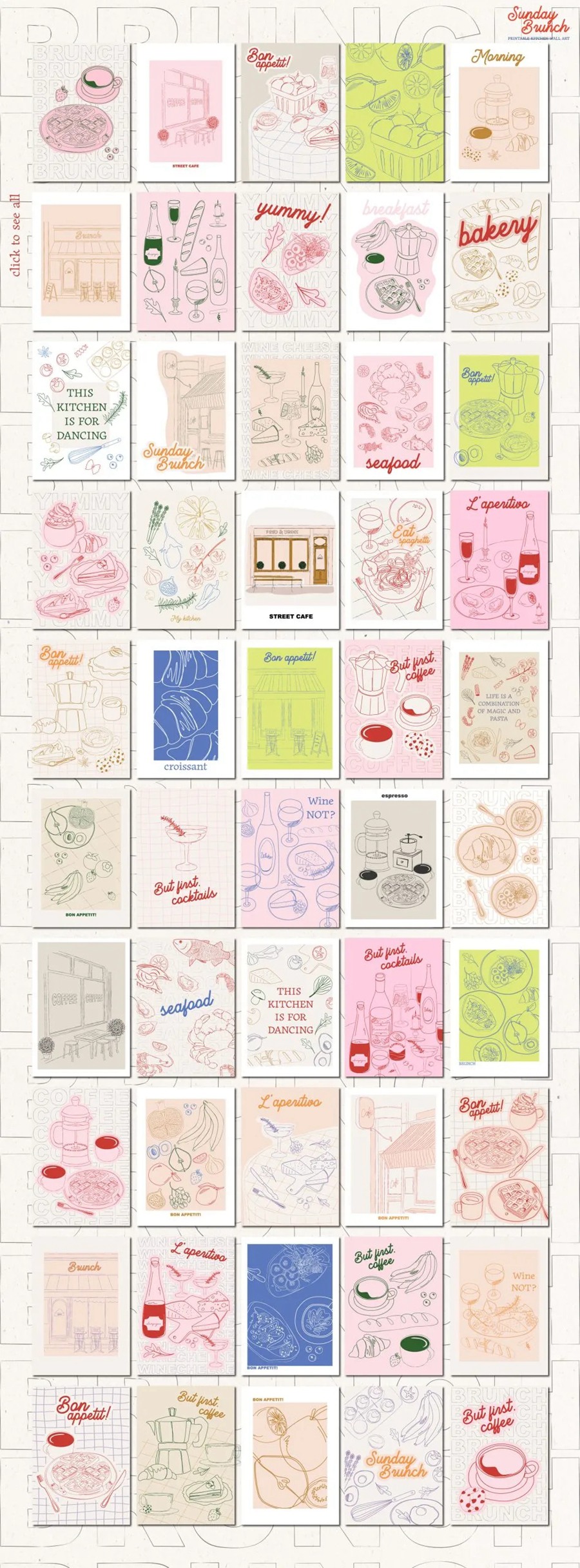 Sunday Brunch posters 餐厅厨房咖啡馆咖啡店装饰装裱印刷品社交网络剪贴画即用型艺术海报AI矢量、PNG设计图形合集 图片素材 sucaiwan.com