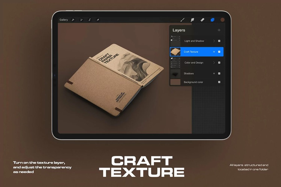 5款时尚办公用品笔记本记事本设计展示贴图效果图iPad Procreate样机模板 5 Mockups of Notebook with Band and Hard Cover for Procreate , sucaiwan.com