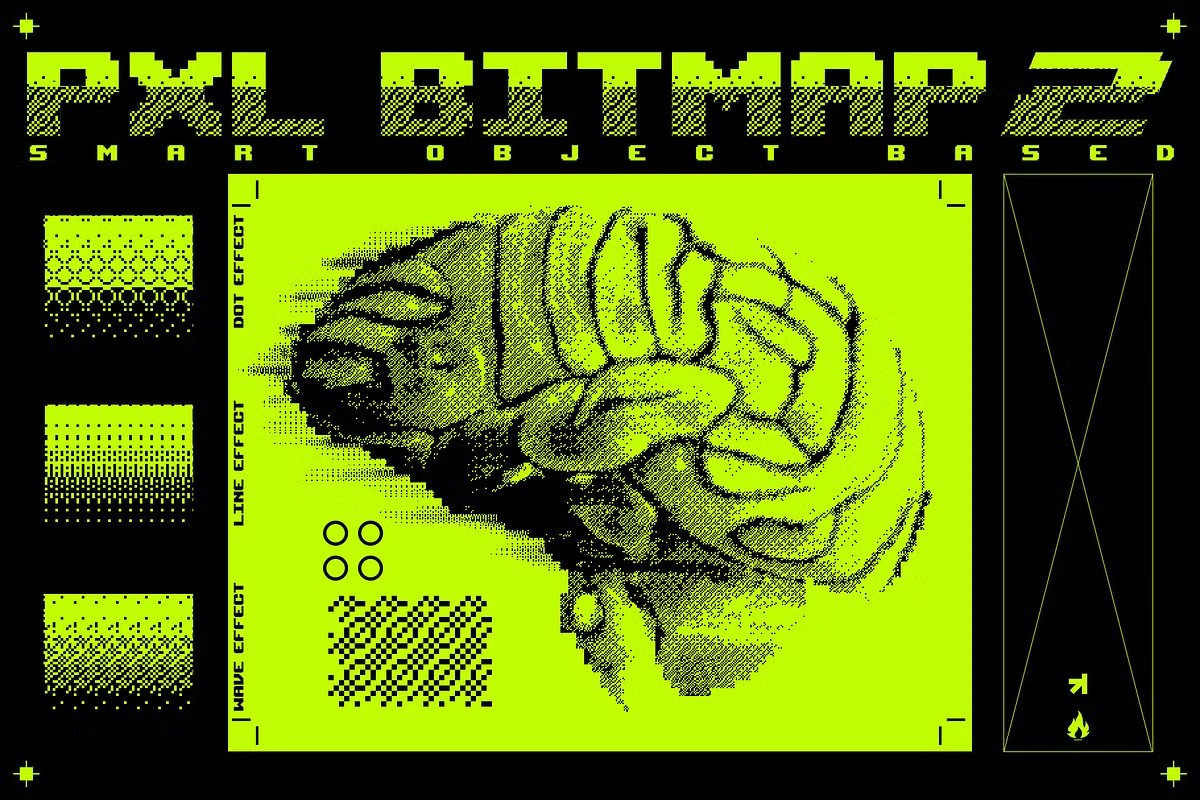 复古半色调像素8位图抖动信号失真PSD特效样机Pxl Bitmap 2 – Photoshop Effect 样机素材 sucaiwan.com