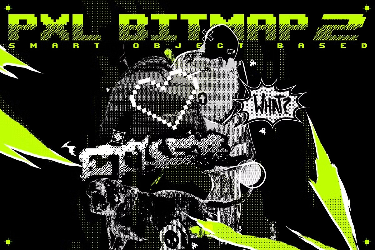 复古半色调像素8位图抖动信号失真PSD特效样机Pxl Bitmap 2 – Photoshop Effect 样机素材 sucaiwan.com